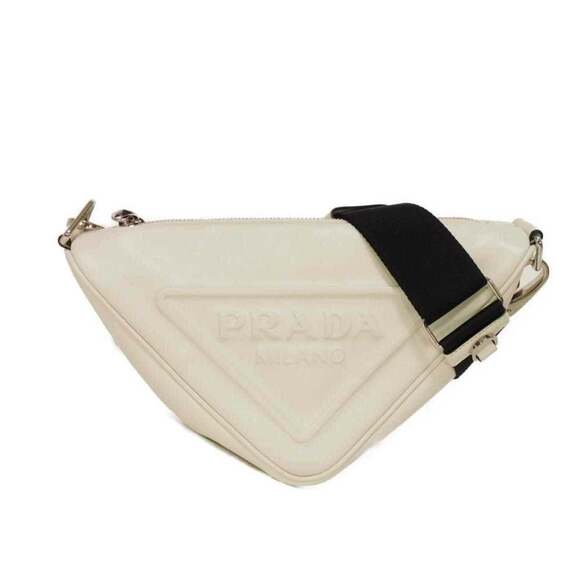 PRADA Handbags - Prada Triangle Leather Crossbody Shoulder Bag in White with RFID IC Chip Embo...